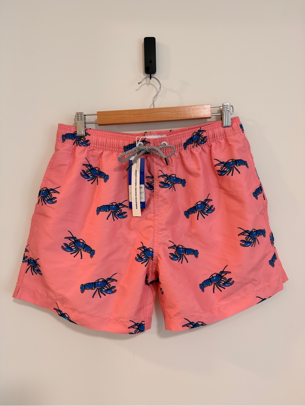 Men's Pink Lobster-Print Swim Trunks